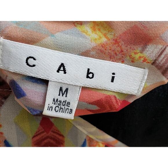 Cabi Avery Multicolor Round Neck Sleeveless Sheer Button Front Tunic Size Medium - Picture 9 of 14